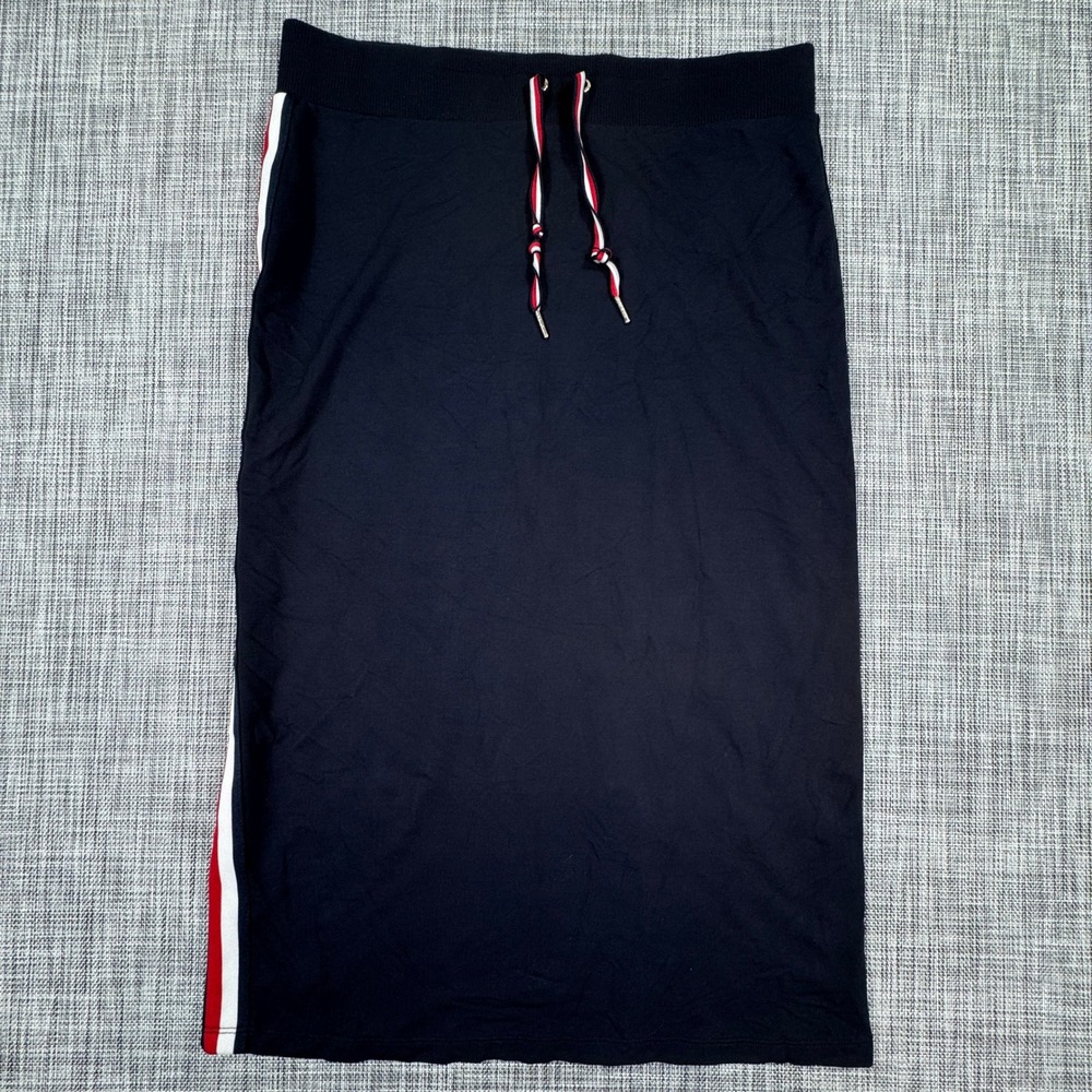 Tommy Hilfiger Womens Skirt Midi Drawstring Side Stripe Navy Blue Apprx Sz Large